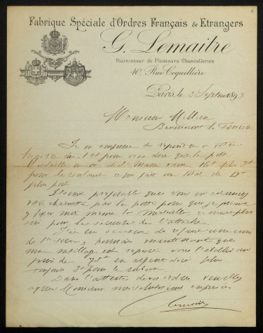 LEMAITRE (G.), fabricant de médailles à Paris : 4 lettres.