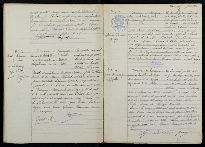 Langeron : actes d'état civil.