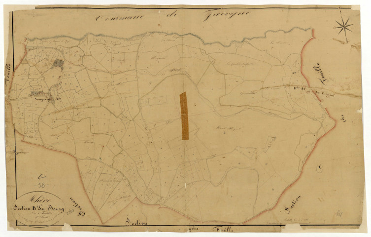 Mhère, cadastre ancien : plan parcellaire de la section B dite du Bourg, feuille 1