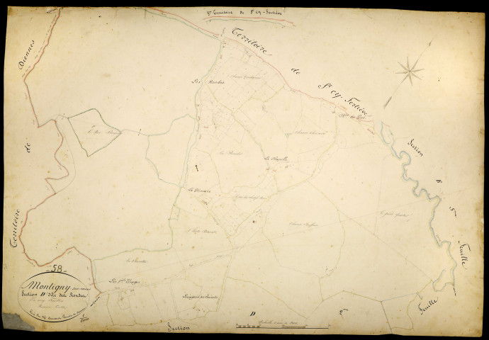 Montigny-sur-Canne, cadastre ancien : plan parcellaire de la section D dite des Rondes, feuille 1
