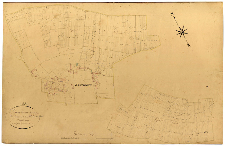 Dampierre-sous-Bouhy, cadastre ancien : plan parcellaire de la section E dite du Bourg, développement
