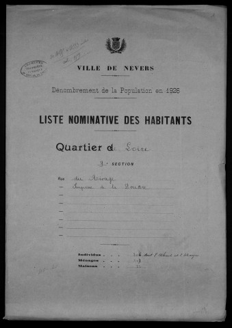 Nevers, Quartier de Loire, 9e section : recensement de 1926