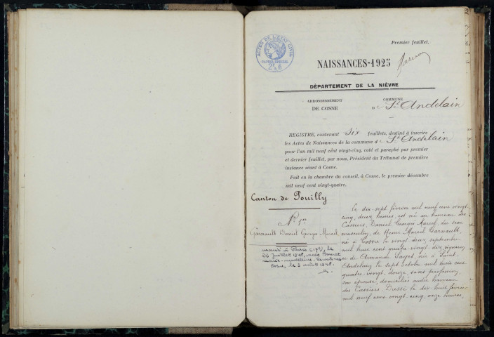 Saint-Andelain : actes d'état civil.