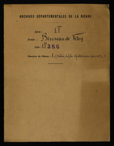 Fief de Finy à Vitry-sur-Loire : terrier dressé par Blaise Robert, notaire royal, pour Jean de Mérans, écuyer, seigneur d'Ettevaux, de Pierrefitte et de Finy, agissant pour lui et pour Guy, Gaspard et Jean de Mérans, ses enfants et de défunte Jeanne d'Ettevaux.