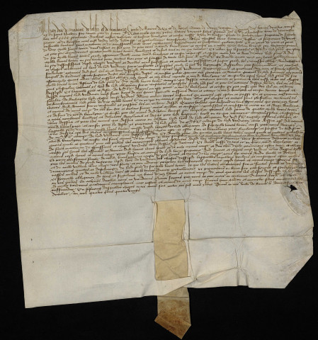 Biens et droits. - Fief et baronnie d'Huriel (département de l'Allier), annulation de la vente par de Jean Brosse contre Jean de Bourgogne : traité de rachat.