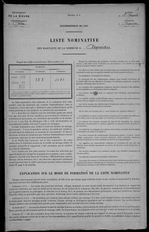 Arquian : recensement de 1921