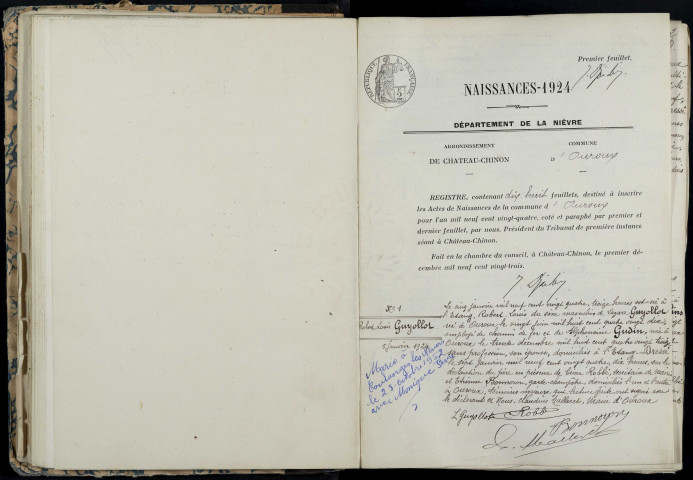 Ouroux-en-Morvan : actes d'état civil.