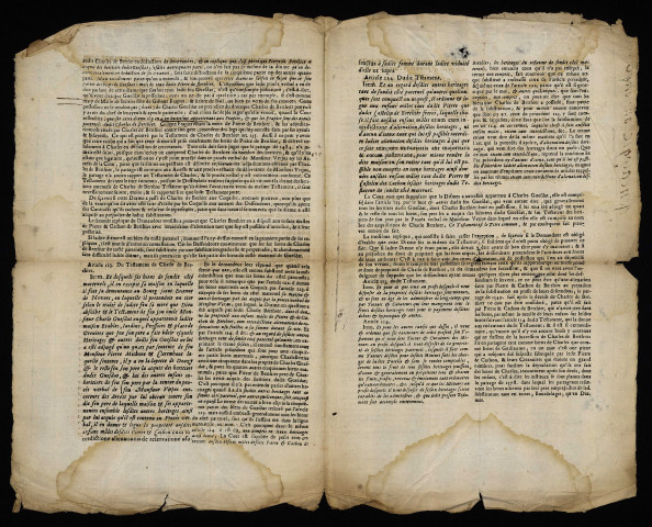 Contentieux (procédure civile). - Dîme du pré de Donzy, contestation par Berthier seigneur de Vannay (commune de Saint-Benin-d'Azy) contre de Sulleau défendeurs : factum imprimé reprenant la généalogie des Berthier, Coquille, Frapier et Guesdat [1665], note analytique (XIXe siècle), tableau généalogique de Berthier relatif à une substitution en 1548 [1725], note analytique (XVIIIe siècle).