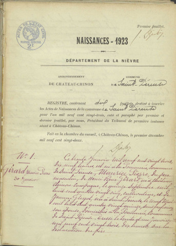 Saint-Péreuse : actes d'état civil.