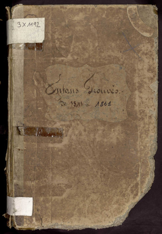 Enfants trouvés, admission de 1841 à 1861 : registre d'inscription.