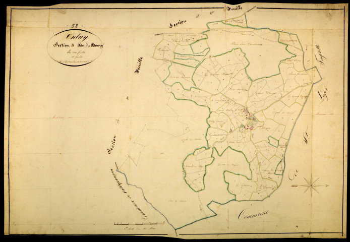 Onlay, cadastre ancien : plan parcellaire de la section B dite du Bourg, feuille 1