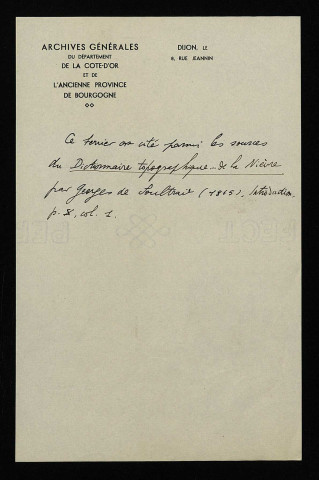 Abbaye de Bellevaux à Limanton : fragments d'un terrier rédigé sous l'abbé Dom Jean de Lamoignon.