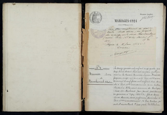 Fourchambault : actes d'état civil (mariages).