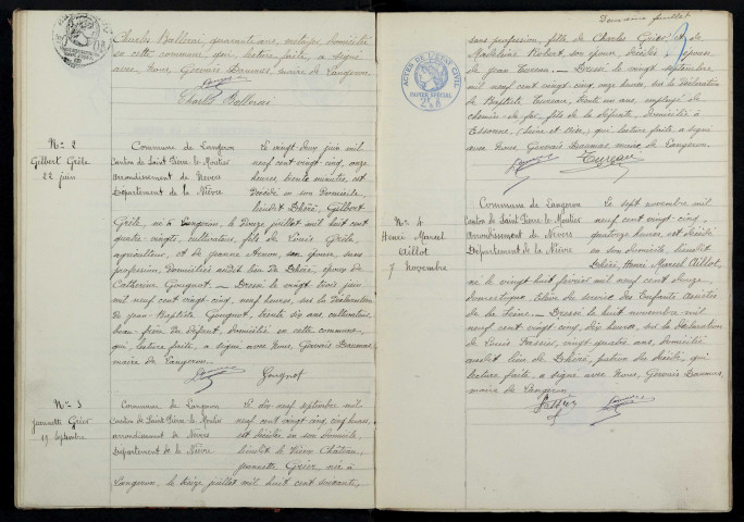 Langeron : actes d'état civil.