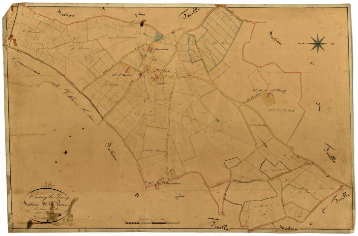 Cuncy-lès-Varzy, cadastre ancien : plan parcellaire de la section B dite de Vevre, feuille 1