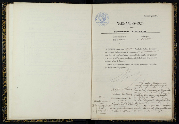 Oudan : actes d'état civil.