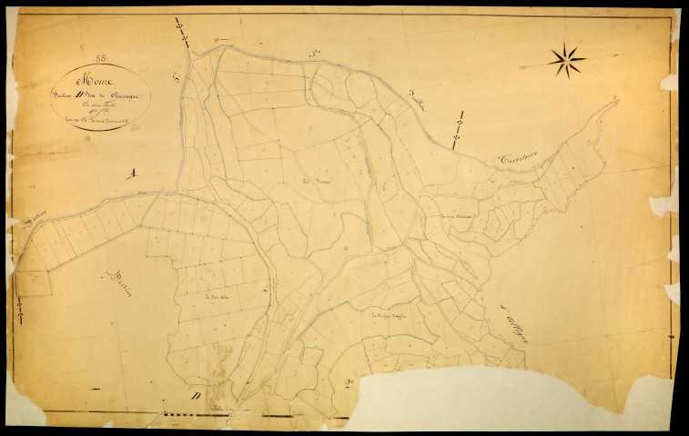 Moux-en-Morvan, cadastre ancien : plan parcellaire de la section D dite de Chassagne, feuille 1