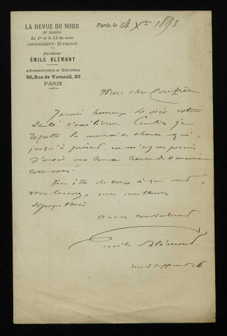 BLÉMONT (Émile), écrivain (1839-1927) : 8 lettres, manuscrits.