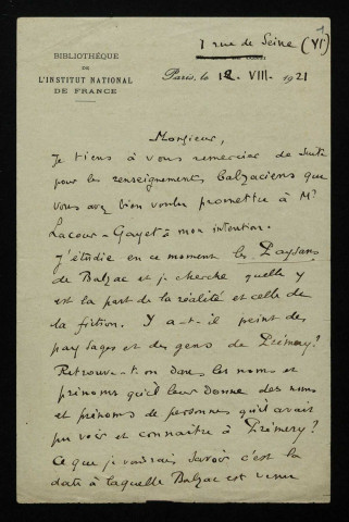 BOUTERON (Marcel), bibliothécaire de l'Institut de France (né en 1877) : 2 lettres.