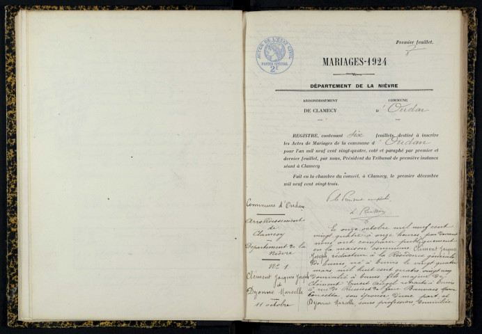 Oudan : actes d'état civil.