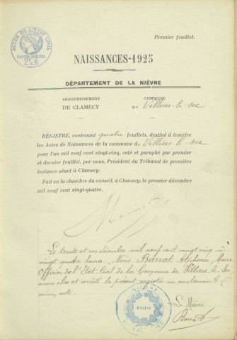 Villiers-le-Sec : actes d'état civil.