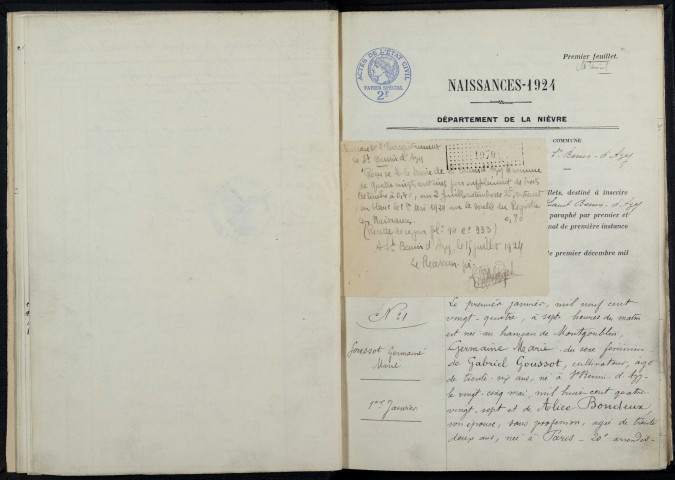 Saint-Benin-d'Azy : actes d'état civil (naissances).