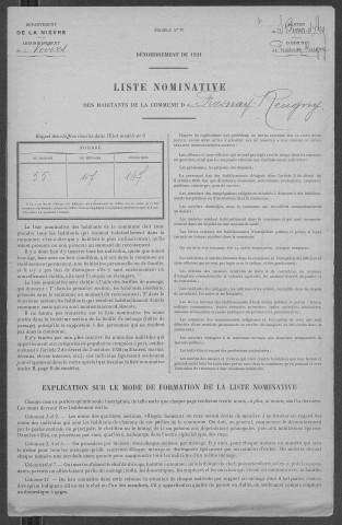 Frasnay-Reugny : recensement de 1921