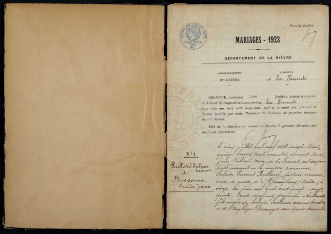 La Fermeté : actes d'état civil.