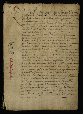 Pièce 1. - Terrier de Mousseaux-sur-Azy, reçu par Gilbert Chevrier et Gilbert Bombeaul, notaires royaux, pour l'abbaye Notre-Dame de Nevers.