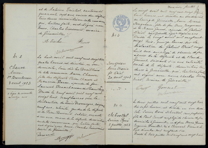 Gimouille : actes d'état civil.