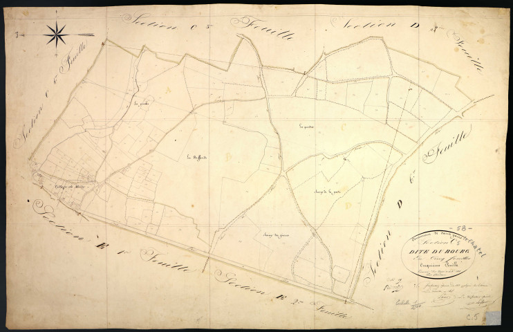 Saint-Parize-le-Châtel, cadastre ancien : plan parcellaire de la section C dite du Bourg, feuille 5