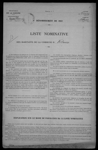 Arbourse : recensement de 1931