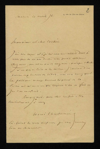 CHANTAVOINE (Henri), écrivain (1850-1918) : 2 lettres, manuscrit.