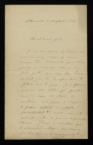 BATAILLE (Frédéric), poète (1850-1946) : 13 lettres, manuscrits.