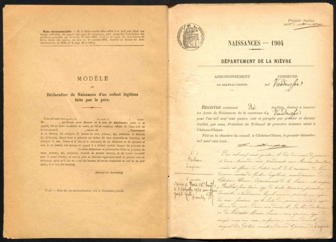 Vandenesse : actes d'état civil.