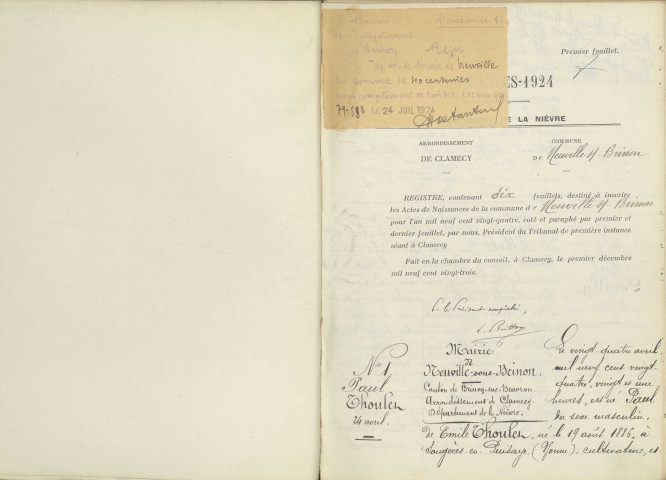 Taconnay : actes d'état civil.