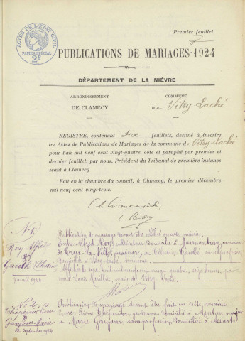 Vitry-Laché : actes d'état civil.