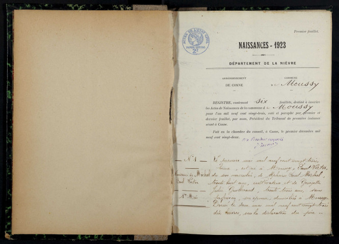 Moussy : actes d'état civil.