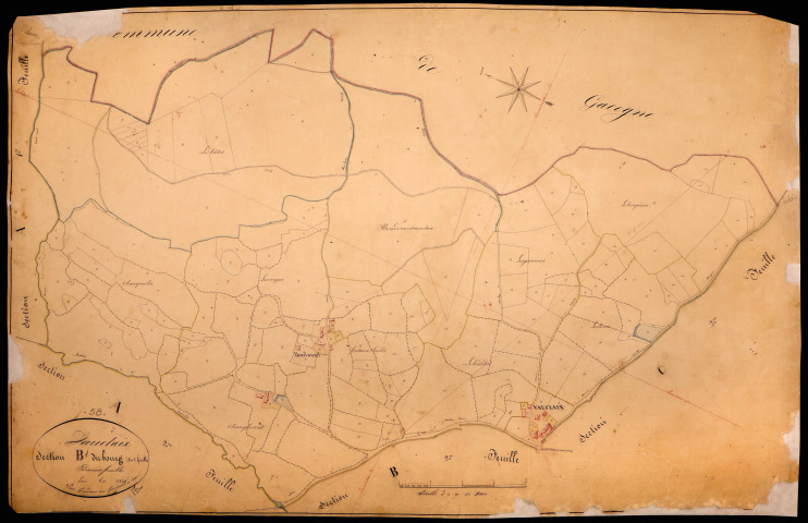 Vauclaix, cadastre ancien : plan parcellaire de la section B dite du Bourg, feuille 1