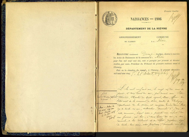 Mhère : actes d'état civil.