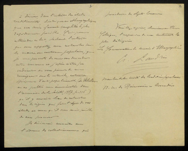 LANDRIN (Armand), folkloriste : 1 lettre.