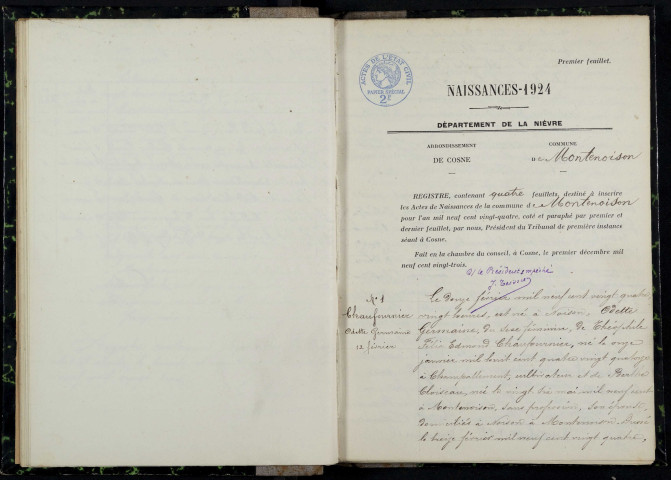 Montenoison : actes d'état civil.