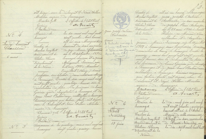 Sermages : actes d'état civil.
