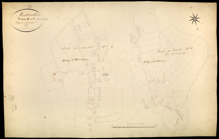 Montreuillon, cadastre ancien : plan parcellaire des sections B et C, développement