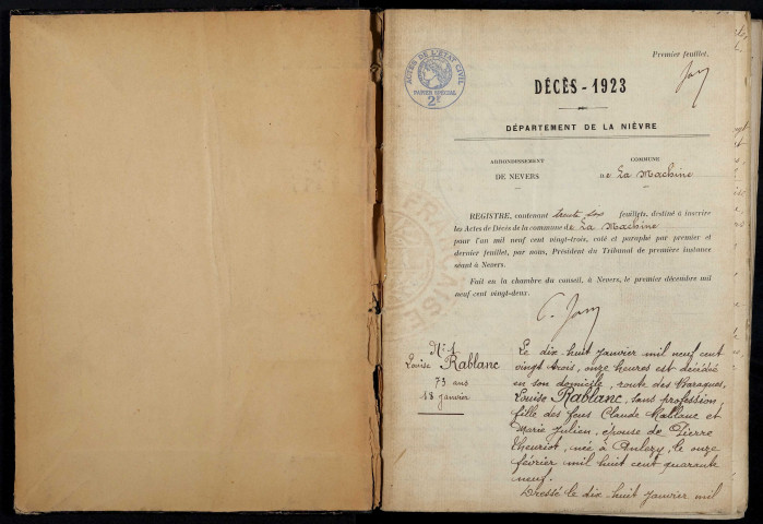 La Machine : actes d'état civil (décès).