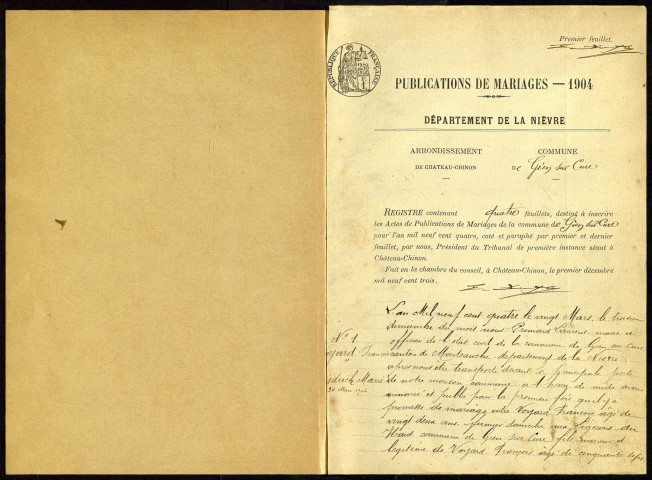 Gien-sur-Cure : actes d'état civil.