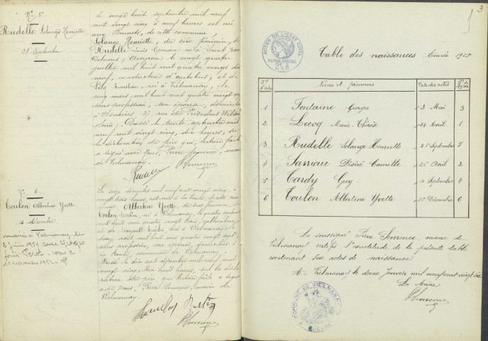 Vielmanay : actes d'état civil.