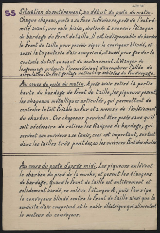 Cycles d'abattage, 1er et 2e postes.