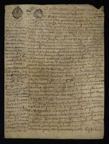 Biens et droits. - Rente personnelle Dien, cession à l'hôtel-Dieu de Nevers : copie du contrat de vente du 22 janvier 1687.