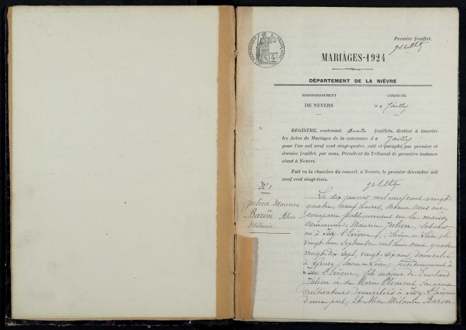Jailly : actes d'état civil.